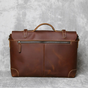 Classic Genuine Leather Laptop Briefcase Crossbody Shoulder <b>Bag</b> Durable Office Use Zipper Closure Large Capacity Vintage Brown - Product Image 2