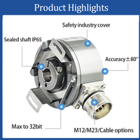 Encoder Absoluto de Eje Hueco Multivuelta para Servomotor Encoder KM60 de Acero Inoxidable Codificador Rotatorio 16/17/19/20/22/24 Bits