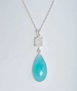 Rainbow Moonstone & Aqua Calcedonia Collar Plata de Ley 925 Cadena de eslabones de moda para compromiso de boda Material principal Plata - Product Image 1