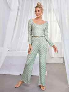 Pyjamas pour femmes, ensembles de nuit à pois, vêtements de nuit personnalisés, coton bambou, vente en gros, ensemble de pyjama pour femmes - Product Image 5