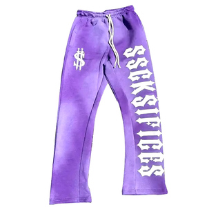 Pantalon de survêtement personnalisé Hevayweight 100% coton avec broderie en éponge française, lavage à l'acide, pantalon de survêtement évasé en détresse - Product Image 6