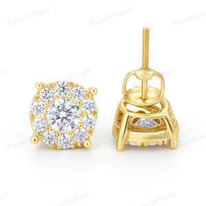 Boucles d'oreilles clous en moissanite taille brillante motif floral Hip Hop, en argent sterling plaqué or, avec fermoir à vis, personnalisables, cadeau de bijoux idéal - Product Image 3