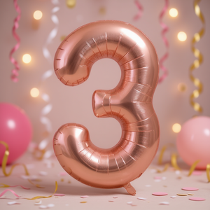 Globo Número 3 Color Oro Rosa de 80cm, Decoración para Fiestas - Product Image 3