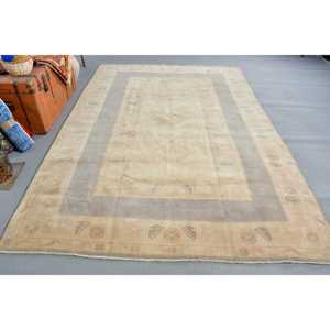Grand tapis turc vintage 6,5x9,7 pieds, tapis abstrait beige en laine - Product Image 1