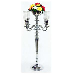 Usine Vente Chaude Produits Événement De Mariage Candélabre Bougeoir En Métal Argent Brillant Bougeoir Avec Verre Clair Votives - Product Image 1