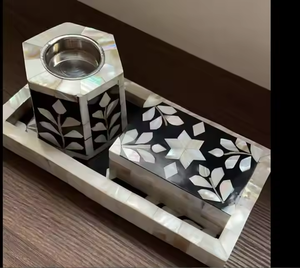 AVAILABLE RAMDAN GIFTS BAKHOOR and BURNAR SET of BONE INLAYS and ACRYLIC SERVING TRAYS SETS for HOME DECOR - Product Image 2