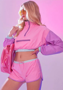 Conjunto personalizable de pantalones cortos cortavientos para mujer, ropa de calle, pantalones cortos cortavientos para mujer y conjuntos de chaqueta con cremallera frontal, conjunto de 2 piezas - Product Image 5