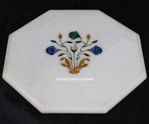 Marbre blanc pur fait à la main attrayant fleur Design incrustation travail marbre nacre incrustation dessus de Table de prix de gros indien - Product Image 1