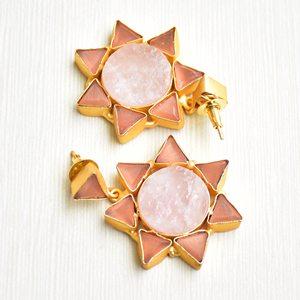 Pendientes de Racimo de Latón Premium, Chapados en Oro, Hechos a Mano, con Acabado de Latón Satinado Semiprecioso, Pieza de Diseño Moderno de Alta Calidad - Product Image 4