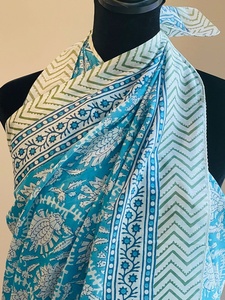 Women's 100% Silk Checkered Kalamkari Batik Hand Block Print Swimwear <b>Sarongs</b> Cover-Ups-Vintage Style Skin Friendly Long Length - Product Image 2