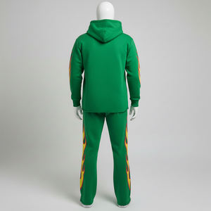 Ensemble survêtement vert personnalisé pour homme, sweat-shirt et pantalon avec impression sérigraphique, streetwear, tenue deux pièces, vêtements de sport décontractés - Product Image 3