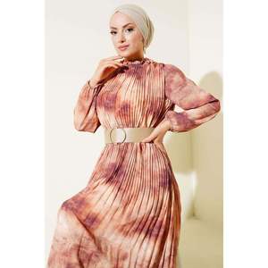 ชุดเดรสผ้าชีฟองอัดจีบลายบาติกสีน้ำตาล - Product Image 4