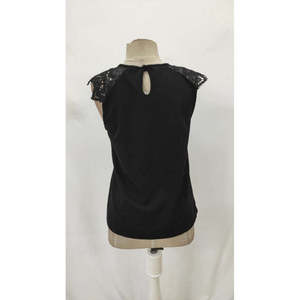 Blusa de Crepé Importada de Manga Corta y Cuello Redondo para Mujer, 34538 - Negra - Product Image 5