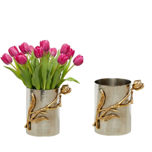Florero Creativo de Metal Plateado con Diseño Único de Rama Floral Dorada, Decoración para el Hogar, Mesa para Bodas y Eventos - Product Image 1