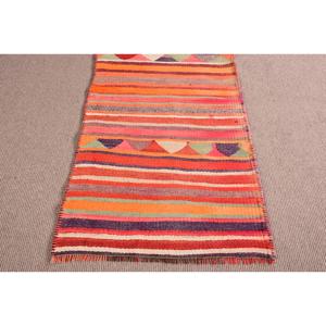 Turkish Vintage <b>Wool</b> Rug 2.7x9.1 ft (82x278 Cm) Patchwork Eco-Friendly Latex Backing Moroccan Rug in <b>Red</b> & Purple - Product Image 5