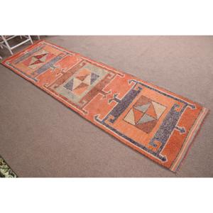 Vintage Turkish <b>Runner</b> <b>Rug</b> 3.1x11.2 ft, Orange Gray Polka dot <b>Rug</b> - Product Image 3