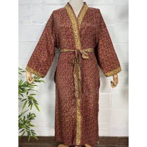 Floral Print Silk Blend <b>Kimono</b> Robe <b>Plus</b> <b>Size</b> Soft Woven Dressing Gown with Drawstring Closure for Home Loungewear - Product Image 4