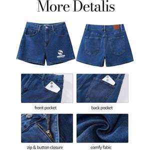 <b>Women</b> High Waist Distressed Denim Shorts Hem Casual Style 100% Cotton Customized Logo Knitted Fabric - Product Image 5