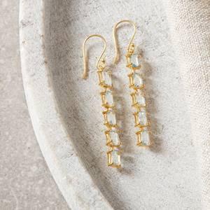 2024 simpliste bleu topaze baguette coupe longue plaqué or 925 boucles d'oreilles en argent sterling de haute qualité - Product Image 1
