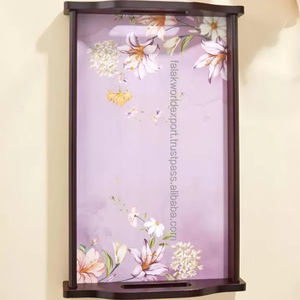 Hermosa bandeja de servicio de impresión de diseñador de impresión de madera al por mayor bandejas de té de madera rectangulares a granel a precio competitivo por FWE - Product Image 1