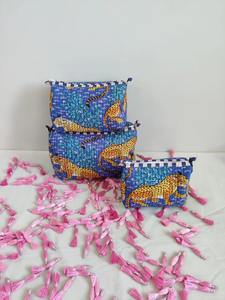 Indien fait à la main bleu Animal imprimé coton trousse de maquillage ensemble écologique résistant à l'eau grand pour sacs livraison gratuite - Product Image 2