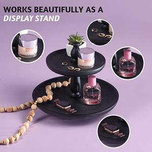 Support à Desserts à 2 Niveaux en Bois Noir Fait Main Design Texturé Moderne Robuste pour Cupcakes Gâteaux Collations Parfait pour la Décoration - Product Image 3