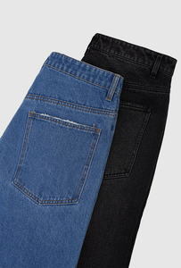 Pantalon cargo en denim noir taille haute pour hommes, coupe ample, couleur unie, style décontracté, tissu en coton mi-lourd, vêtements d'automne - Product Image 6