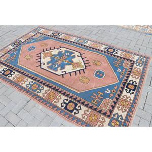 Tapis turc vintage, grand tapis de 5,2 x 8,2 pieds, tapis bleu style sud-ouest - Product Image 4