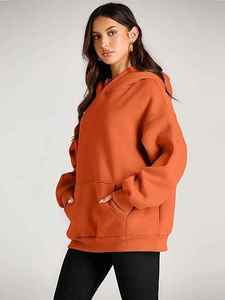 Sudadera con capucha estampada bordada personalizada Unisex 100% algodón cuello redondo temporada de invierno jersey liso con logotipo frontal para mujer - Product Image 6