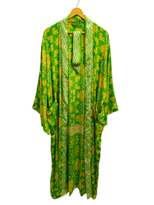 Robe de longueur de cheville Bikini Cover Up Night Wear Long Robe, Kimono sari en soie recyclé vintage indien fait à la main, - Product Image 5