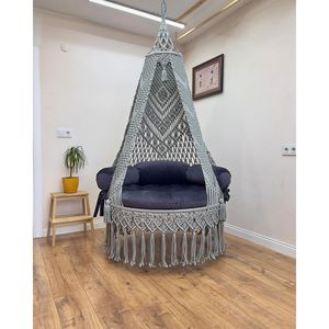 Elegante Silla Colgante de Macramé para Interiores/Exteriores, Hamaca de Jardín para Relajarse en el Patio, Muebles Elegantes para Sala de Estar - Product Image 1