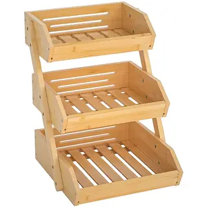 Cesta de frutas de bambu, tigela de frutas para bancada de cozinha, vegetais, compartimento para loja de frutas 3-tier