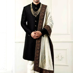 LATEST--DAZZLING GROOM SHERWANI,<b>PANT</b> & HEAVY EMBROIDERY STOLE WITH EMBELLISHED CRYSTAL GLASS BEADS,DABKA WORK for WEDDING=2024 - Product Image 1