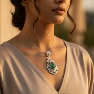 จี้เงินแท้ 925 สไตล์โบฮีเมียน ประดับพลอยสีเขียวและมุก รูปทรงปรับแต่งได้ ลวดลายศาสนา สำหรับผู้หญิง เครื่องประดับแฟชั่น - Product Image 3