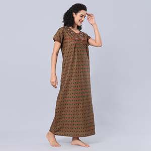Chemise de nuit longue Evolve pour femme 100 % coton imprimée, super confortable, douce, avec taille élastique, manches mi-longues, ODM - Product Image 1