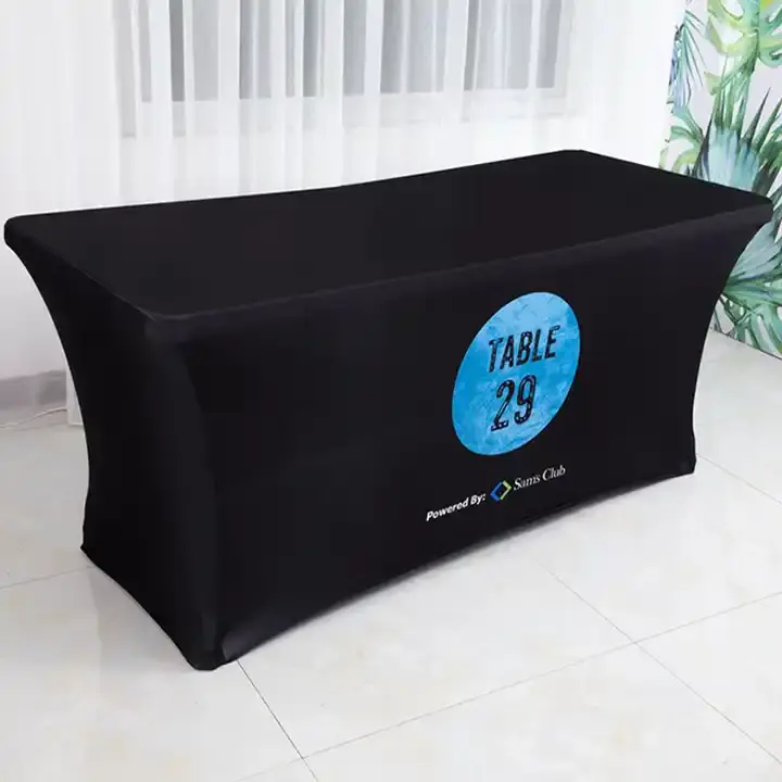 테이블 배너 사용자 정의 인쇄 로고 테이블 던져 비즈니스 이벤트를위한 개인화 된 장착 스트레치 테이블 커버 식탁보