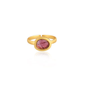 Bague en tourmaline rose véritable de haute qualité, réglable, plaquée or, argent sterling 925, bague de créateur pour femme - Product Image 1