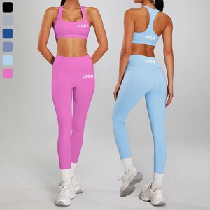 Ropa deportiva personalizada Conjunto de gimnasio de dos piezas para mujer Sujetador de fitness Sin espalda Leggings de yoga Sin costuras Ligero Reciclable Sólido - Product Image 6