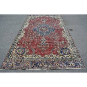 Tapis Vintage Turc Classique Rouge Bleu Patchwork Design 5.9x10.4ft Laine Matériel avec Latex Support Style Tabriz - Product Image 1