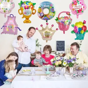 Decoraciones de globos para el Día DE LA Madre Enorme Love You Mom Crown Donuts Foil Globos