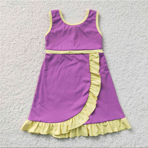 Vestido Mini sin Mangas para Niñas, Estilo A-Line con Volantes, Estampado, Transpirable, Lavable, Estilo Preppy para Verano, Ideal para Yoga - Product Image 2