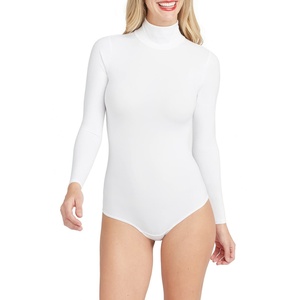 Classic Black Spanx Long Sleeve <b>Bodysuit</b> Size Medium Casual Print Skinny Fit Nylon Knitting Fabric for Spring Summer Winter - Product Image 1