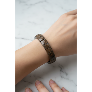 Bracelet en pierre naturelle de bronzite, coupe carrée large - Product Image 6
