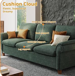 Moderno sofá de chenilla verde de 3 plazas, cómodos asientos extra profundos con puerto USB, juego de madera para sala de estar, apartamento, salón - Product Image 2
