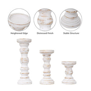 Premium Hand Carved Mango Wood <b>Pillar</b> <b>Candle</b> <b>Holder</b> Set of 3 Rustic White Decorative Wooden Tabletop <b>Candle</b> Stands Cheap Price - Product Image 2