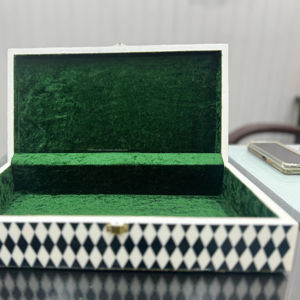 Boîte de rangement artisanale en MDF poli de grande taille pour la décoration de la maison, pour les souvenirs, les bibelots, les bijoux, le trésor, avec couvercle en incrustation d'os, vente de luxe - Product Image 1