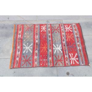 Vintage Turkish Kilim Small Rug 2.1x3 ft, <b>Red</b> Solid Rug <b>Wool</b> - Product Image 4