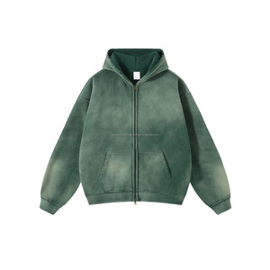 Sudadera con capucha con diamantes de imitación bordados de gran tamaño lavado ácido recortado de algodón impermeable ropa de calle desgastada pesada personalizada - Product Image 3