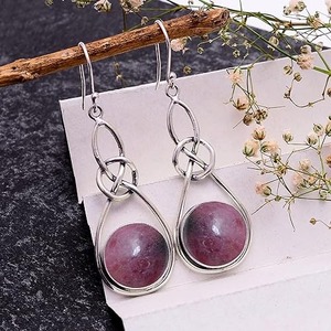 Boucles d'oreilles en argent sterling massif 925 pour filles avec pierres précieuses rhodonite Bijoux pour femmes pour les fêtes - Product Image 4