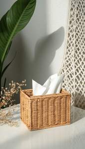 Soporte de caja de pañuelos de ratán con acabado antiguo perfecto para una vida sostenible mientras se mantiene el estilo decorativo del hogar - Product Image 6